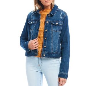 celebrity pink distressed denim jacket